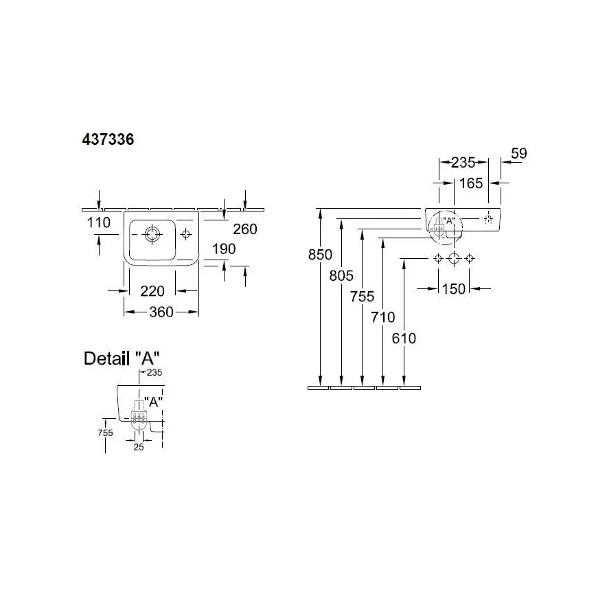 Villeroy & Boch 43733601 - Επιτοίχιος νιπτήρας ARCHITECTURA 36x26 cm κεραμικός/λευκός