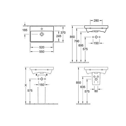 Villeroy & Boch 4A005501 - Επιτοίχιος νιπτήρας AVENTO 55x37 cm κεραμικός/λευκός