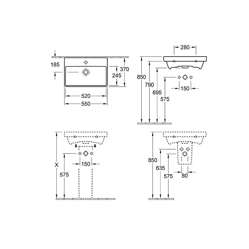 Villeroy & Boch 4A005501 - Επιτοίχιος νιπτήρας AVENTO 55x37 cm κεραμικός/λευκός