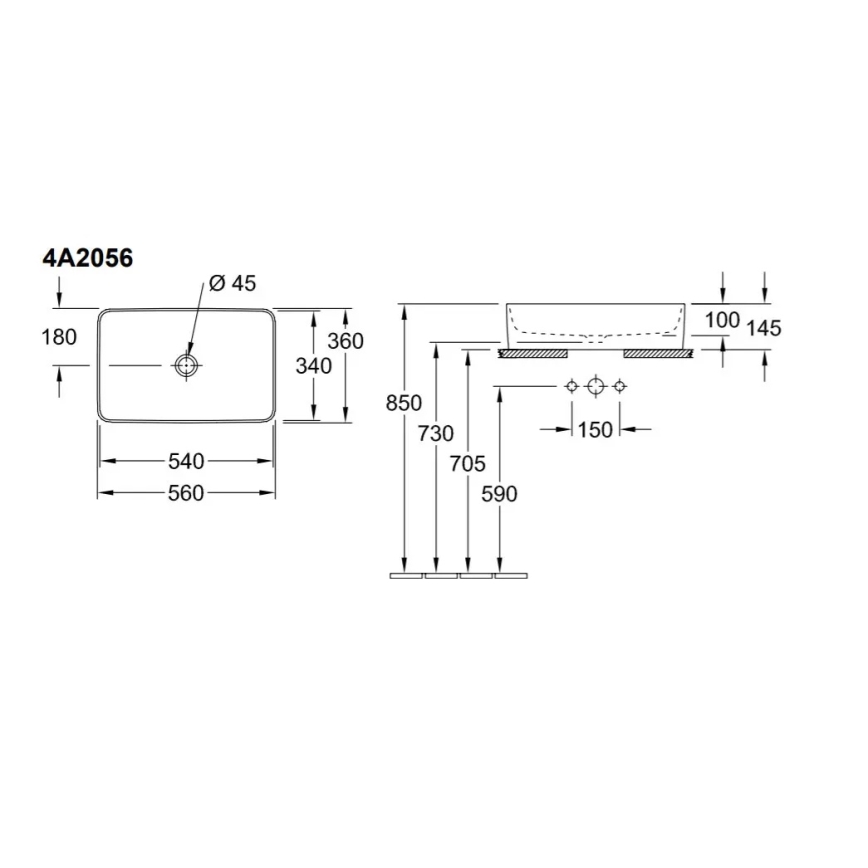 Villeroy & Boch 4A205601 - Επιτραπέζιος νιπτήρας COLLARO 56x36 cm κεραμικός/λευκός