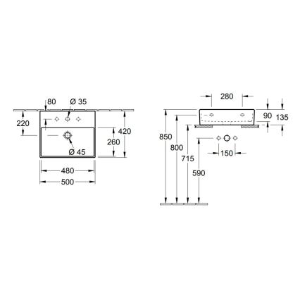 Villeroy & Boch 4A225G01 - Επιτοίχιος/επιτραπέζιος νιπτήρας MEMENTO 50x42cm κεραμικός/λευκός