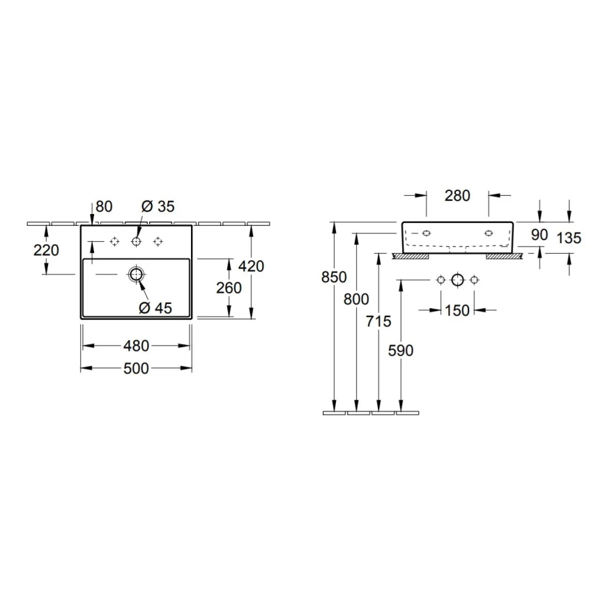 Villeroy & Boch 4A225G01 - Επιτοίχιος/επιτραπέζιος νιπτήρας MEMENTO 50x42cm κεραμικός/λευκός