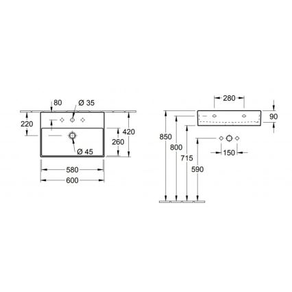 Villeroy & Boch 4A226001 - Επιτοίχιος νιπτήρας MEMENTO 60x42 cm από κεραμικό/λευκό