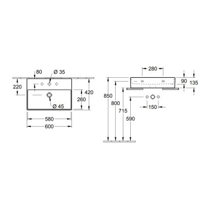 Villeroy & Boch 4A226G01 - Επιτοίχιος/επιτραπέζιος νιπτήρας MEMENTO 60x42 cm, κεραμικός/λευκός