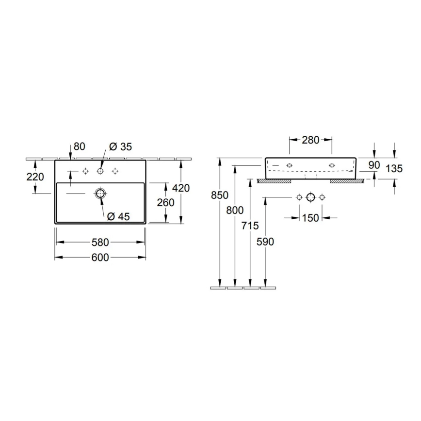 Villeroy & Boch 4A226G01 - Επιτοίχιος/επιτραπέζιος νιπτήρας MEMENTO 60x42 cm, κεραμικός/λευκός