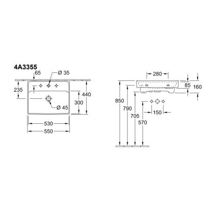 Villeroy & Boch 4A335501 - Επιτοίχιος νιπτήρας COLLARO 55 x 44 cm, κεραμικός, λευκός