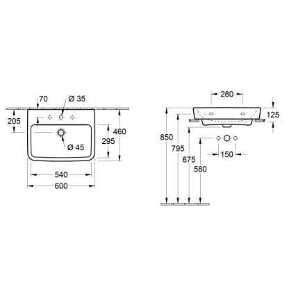 Villeroy & Boch 4A416G01 - Επιτοίχιος νιπτήρας O.NOVO 60x46 cm κεραμικός/λευκός