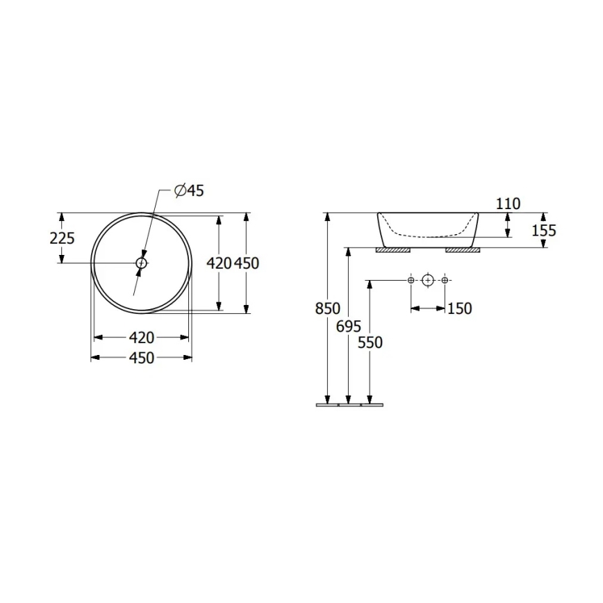 Villeroy & Boch 5A254501 - Επιτραπέζιος νιπτήρας ARCHITECTURA Ø 45 cm κεραμικός/λευκός