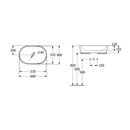 Villeroy & Boch 5A266001 - Επιτραπέζιος νιπτήρας ARCHITECTURA 60x40 cm κεραμικό/λευκό