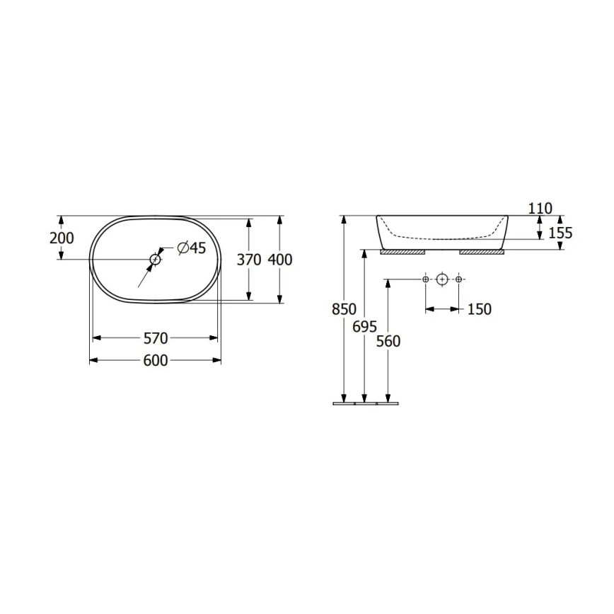 Villeroy & Boch 5A266001 - Επιτραπέζιος νιπτήρας ARCHITECTURA 60x40 cm κεραμικό/λευκό