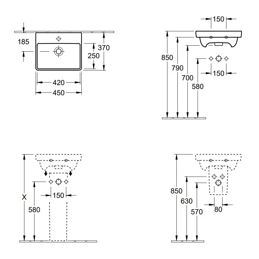 Villeroy & Boch 73584501 - Επιτοίχιος νιπτήρας AVENTO 45x37 cm κεραμικός/λευκός