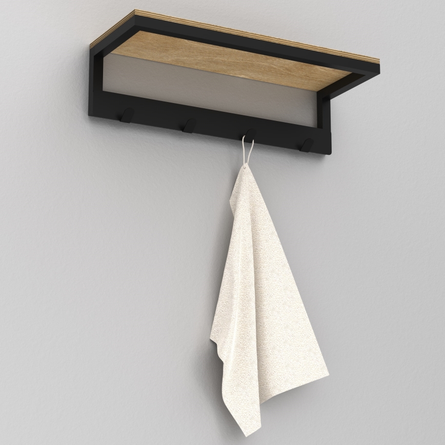 Wall towel holder με ένα ράφι 10x40 cm μαύρο