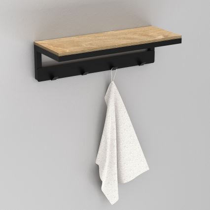 Wall towel holder με ένα ράφι 10x40 cm μαύρο