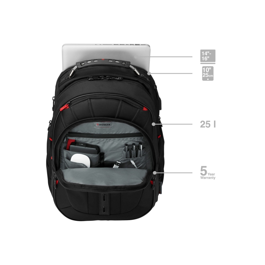 Wenger - Σακίδιο πλάτης για φορητό υπολογιστή 25 λτ 16 με θήκη για tablet 10 Pegasus Deluxe μαύρο