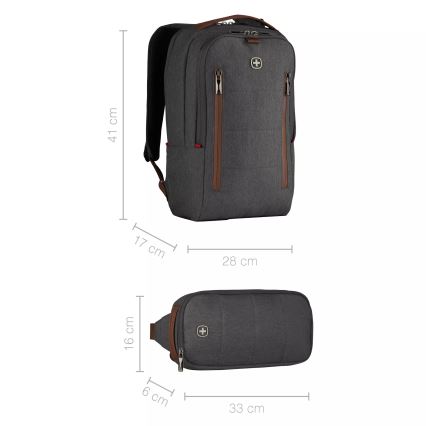 Wenger - Σακίδιο πλάτης - Backpack για laptop 15 l 16" με θήκη για tablet 12" + crossbody bag Πόλη Upgrade 2σε1 γκρι