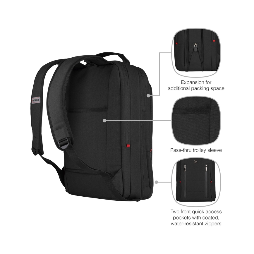 Wenger - Σακίδιο πλάτης - Backpack για Laptop 16 l 16" με θήκη για tablet 12" Πόλη Traveler μαύρο