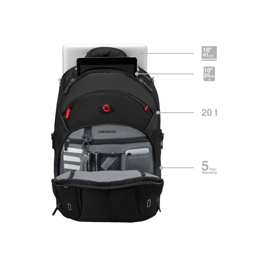 Wenger - Σακίδιο πλάτης - Backpack για laptop 20 l 15" με θήκη για tablet 10" Gigabyte μαύρο