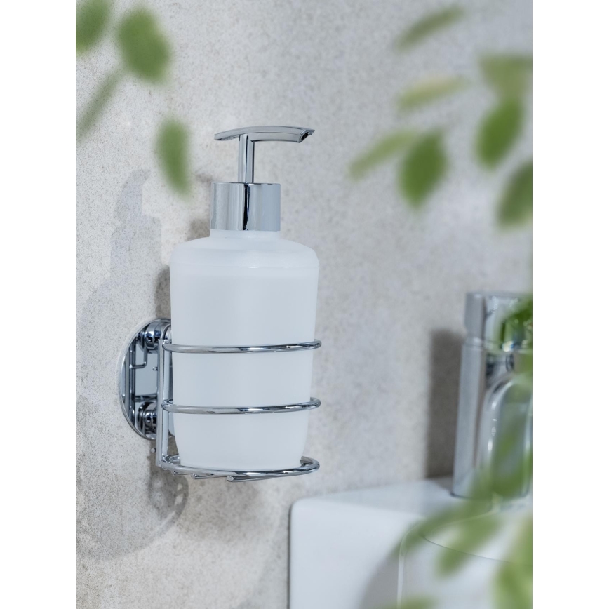 WENKO 18777100-Δοσομετρητής υγρού σαπουνιού TURBO-LOC, στρογγυλός, από ατσάλι, 7,5x16,5 cm, γυαλιστερό χρώμιο/λευκό