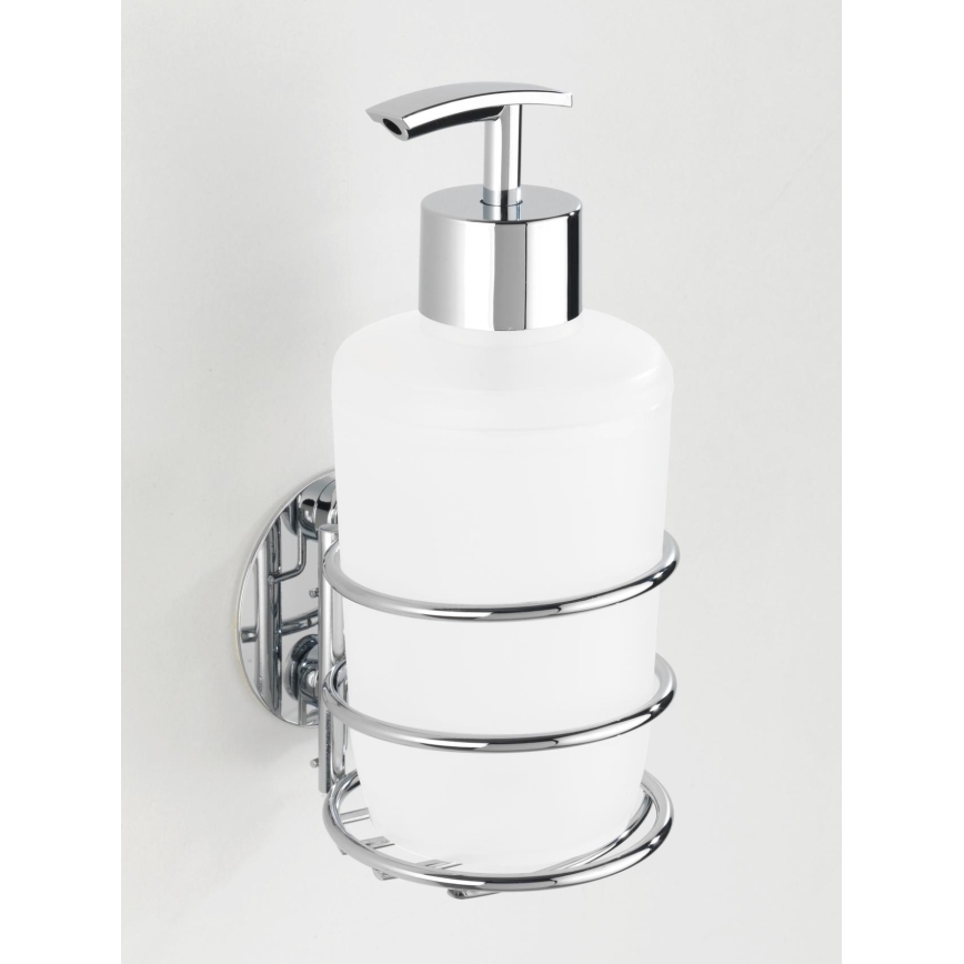 WENKO 18777100-Δοσομετρητής υγρού σαπουνιού TURBO-LOC, στρογγυλός, από ατσάλι, 7,5x16,5 cm, γυαλιστερό χρώμιο/λευκό