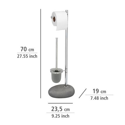 WENKO 19494100 - Βούρτσα WC PEBBLE STONE 23,5x70 cm γυαλιστερό χρώμιο/γκρι/σατινέ