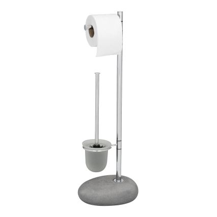 WENKO 19494100 - Βούρτσα WC PEBBLE STONE 23,5x70 cm γυαλιστερό χρώμιο/γκρι/σατινέ