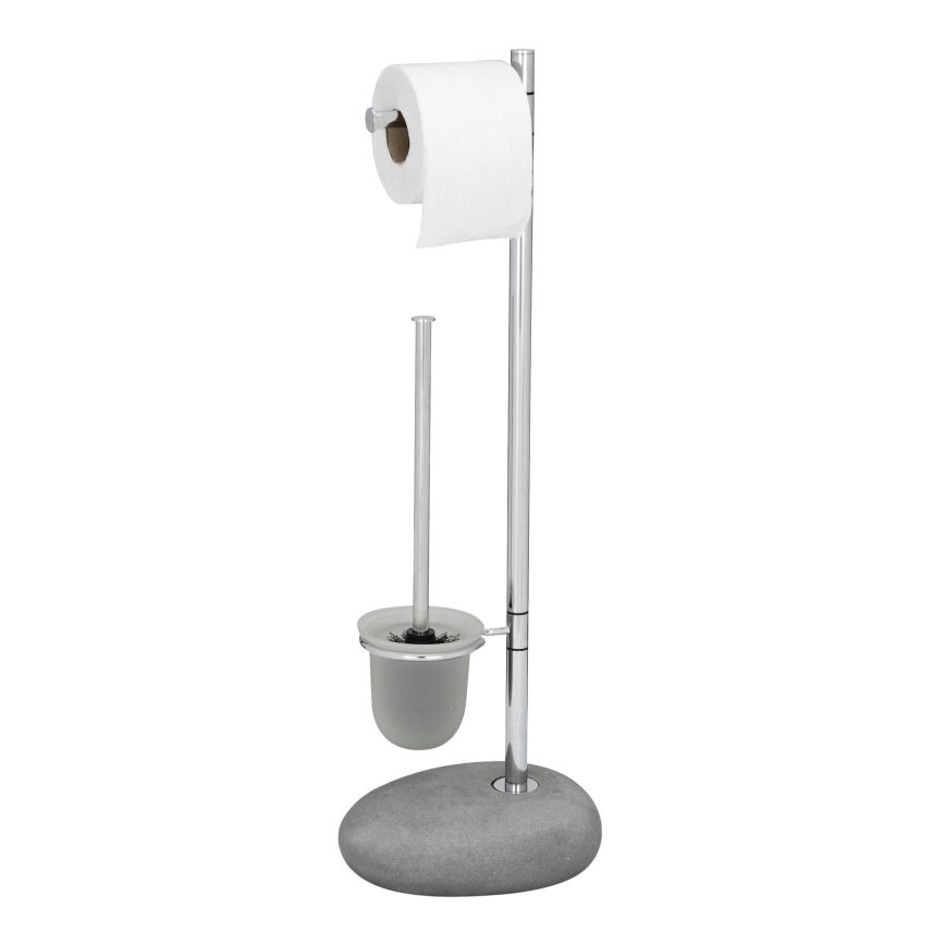 WENKO 19494100 - Βούρτσα WC PEBBLE STONE 23,5x70 cm γυαλιστερό χρώμιο/γκρι/σατινέ