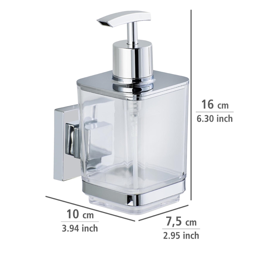 WENKO 22683100-Δοσομετρητής σαπουνιού VACUUM-LOC QUADRO ED 7,5x16 cm ασημί/γυαλιστερό χρώμιο