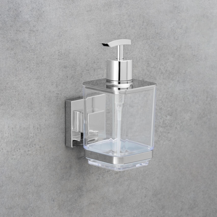WENKO 22683100-Δοσομετρητής σαπουνιού VACUUM-LOC QUADRO ED 7,5x16 cm ασημί/γυαλιστερό χρώμιο