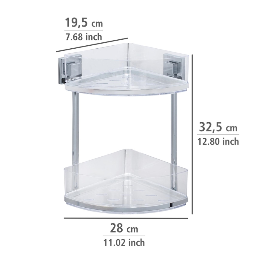 WENKO 22690100-Γωνιακή ραφιέρα VACUUM-LOC QUADRO ED 28x32,5 cm ασημί/γυαλιστερό χρώμιο