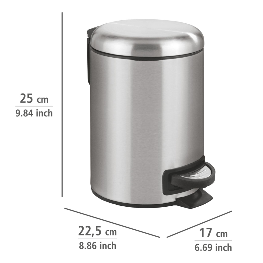 WENKO 22702100 - Κάδος απορριμμάτων LEMAN 17x25 cm ανοξείδωτο/σατινέ/μαύρο