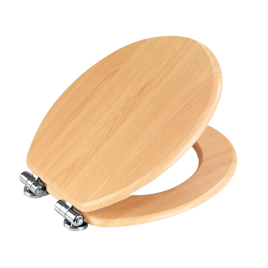 WENKO 22979100-Κάθισμα WC Φυσική Οξιά 35,5x42,5 cm καφέ/ασημί