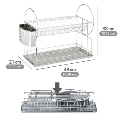 WENKO 2329100 - Στεγνωτήρας για πιάτα DUO 21x33 cm ανοξείδωτο/ασημί