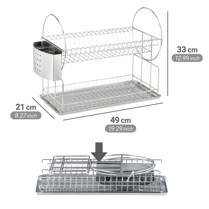 WENKO 2329100 - Στεγνωτήρας για πιάτα DUO 21x33 cm ανοξείδωτο/ασημί