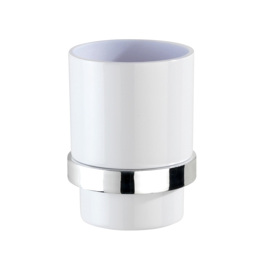 WENKO 23847800-Ποτηράκι οδοντόβουρτσας TURBO-LOC QUADRO ED. 7x9,5 cm γυαλιστερό χρώμιο/λευκό