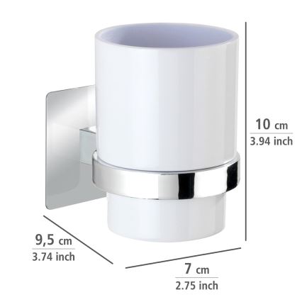 WENKO 23847800-Ποτηράκι οδοντόβουρτσας TURBO-LOC QUADRO ED. 7x9,5 cm γυαλιστερό χρώμιο/λευκό