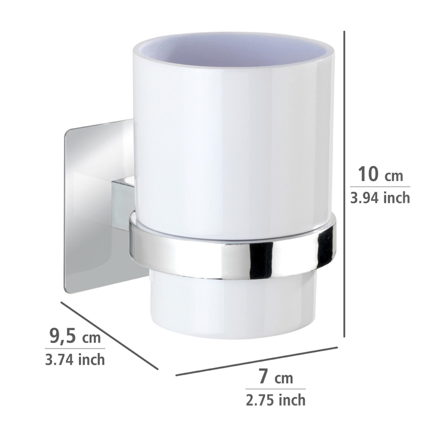WENKO 23847800-Ποτηράκι οδοντόβουρτσας TURBO-LOC QUADRO ED. 7x9,5 cm γυαλιστερό χρώμιο/λευκό