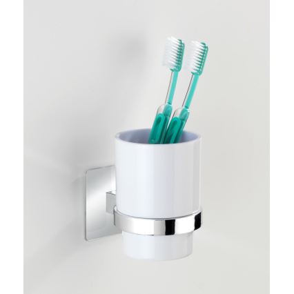 WENKO 23847800-Ποτηράκι οδοντόβουρτσας TURBO-LOC QUADRO ED. 7x9,5 cm γυαλιστερό χρώμιο/λευκό
