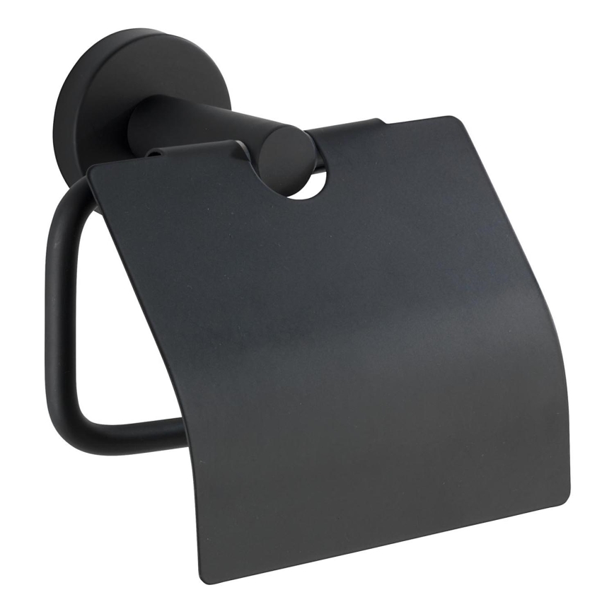 WENKO 24241100-Βάση ρολού χαρτιού υγείας BOSIO BLACK 15x13,5 εκ. ανοξείδωτο/ασημί