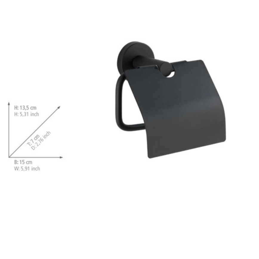 WENKO 24241100-Βάση ρολού χαρτιού υγείας BOSIO BLACK 15x13,5 εκ. ανοξείδωτο/ασημί