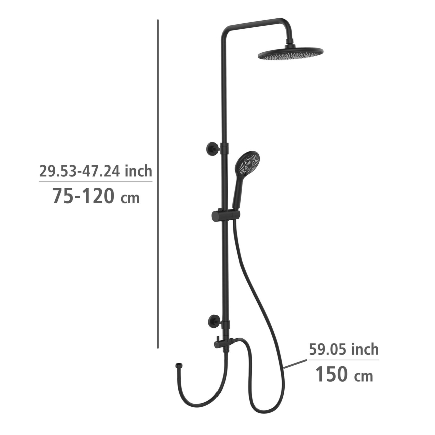 WENKO 25311100 - Σετ ντους Συστήματος Εξοικονόμησης Νερού 120 cm μαύρο