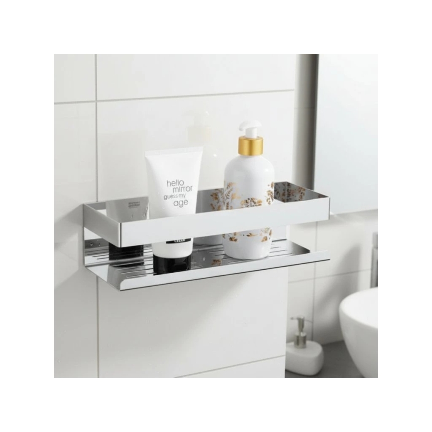 WENKO 25413100-Ράφι TURBO-LOC GENOVA SHINE 30x10,5 cm ασημί