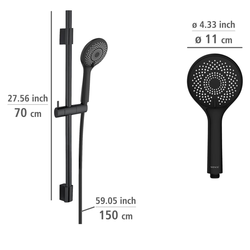 WENKO 25453100 - Σετ ντους WATERSAVING SYSTEM 70 cm μαύρο