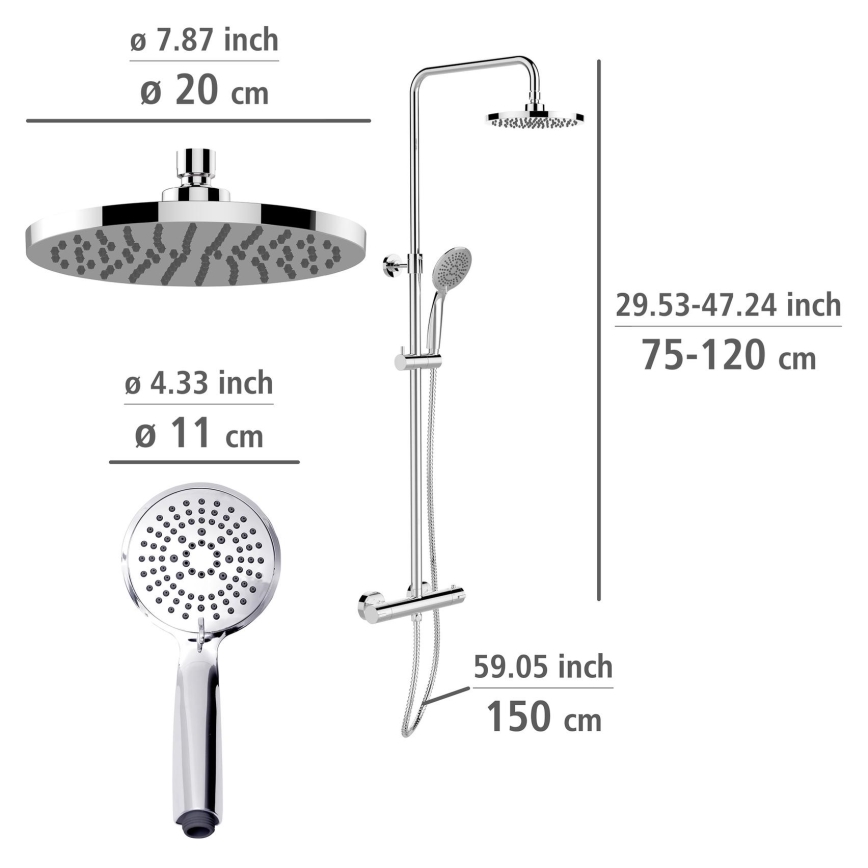 WENKO 25483100 - Σετ ντους WATERSAVING SYSTEM 120 cm, γυαλιστερό χρώμιο