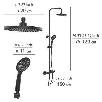 WENKO 25484100 - Σύστημα ντους WATERSAVING SYSTEM 12x120 cm μαύρο