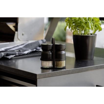WENKO 55081100 - Σετ μπαχαρικών BLACK OUTDOOR KITCHEN 12x14,5 cm διάφανο/μαύρο