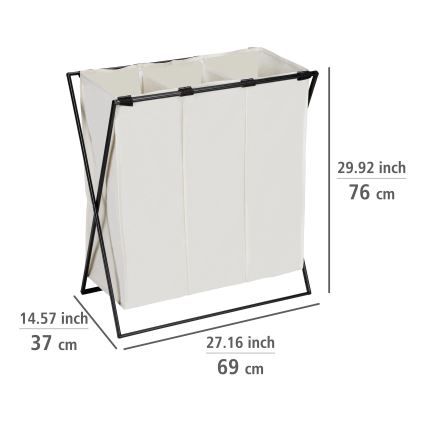 WENKO 71298800 - Καλάθι άπλυτων TRIO, 69x76 εκ., εκρού/μαύρο