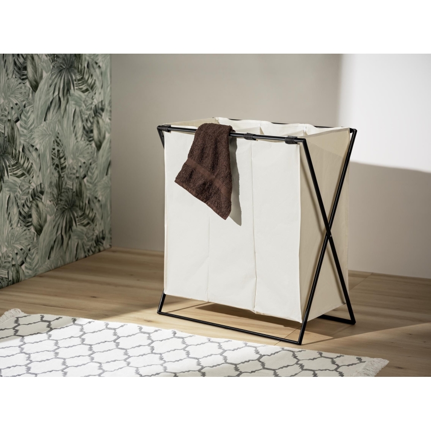 WENKO 71298800 - Καλάθι άπλυτων TRIO, 69x76 εκ., εκρού/μαύρο