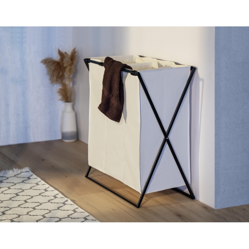 WENKO 71298800 - Καλάθι άπλυτων TRIO, 69x76 εκ., εκρού/μαύρο