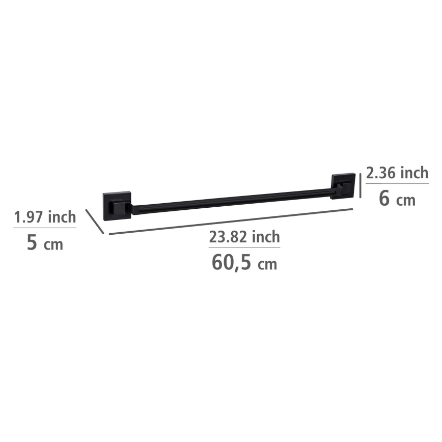WENKO 71445800 - Μπάρα πετσετών VACUUM-LOC QUADRO ED 60,5x6 cm μαύρη