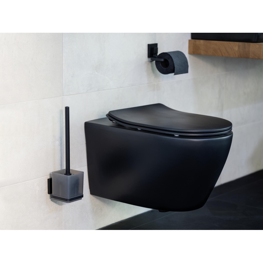 WENKO 71450800 - Σετ WC VACUUM-LOC QUADRO ED 9,5x37 cm μαύρο